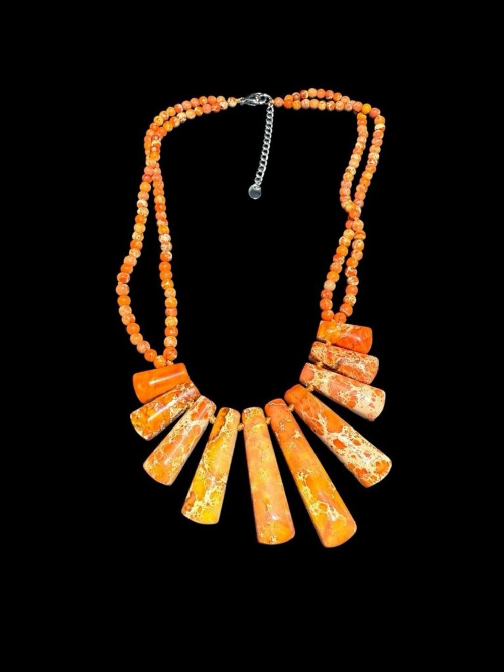 LUCAS LAMETH Necklace Orange Jasper Sterling Silver Clasp 925 18" Signed LUC